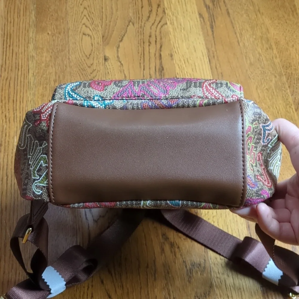 NWT Juicy Couture Graffiti Logo Mini Backpack Y2K Vibes Brown And Multicolor